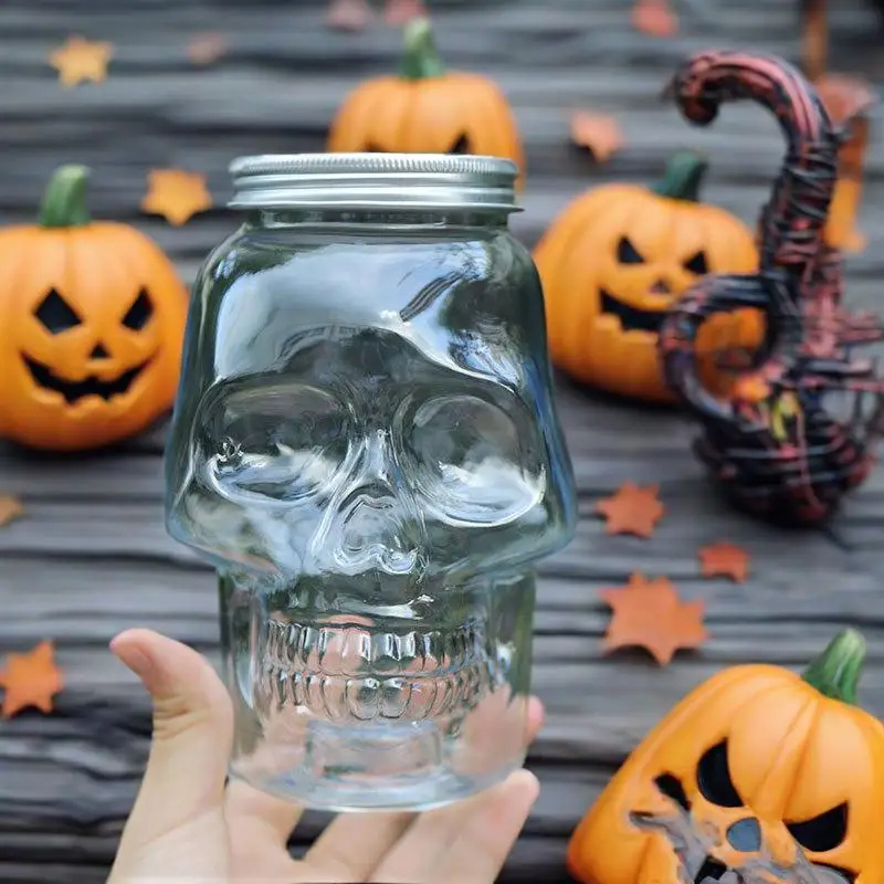 Candle Making Jars With Lids - 6 Pack Halloween Transparent Skull Plastic