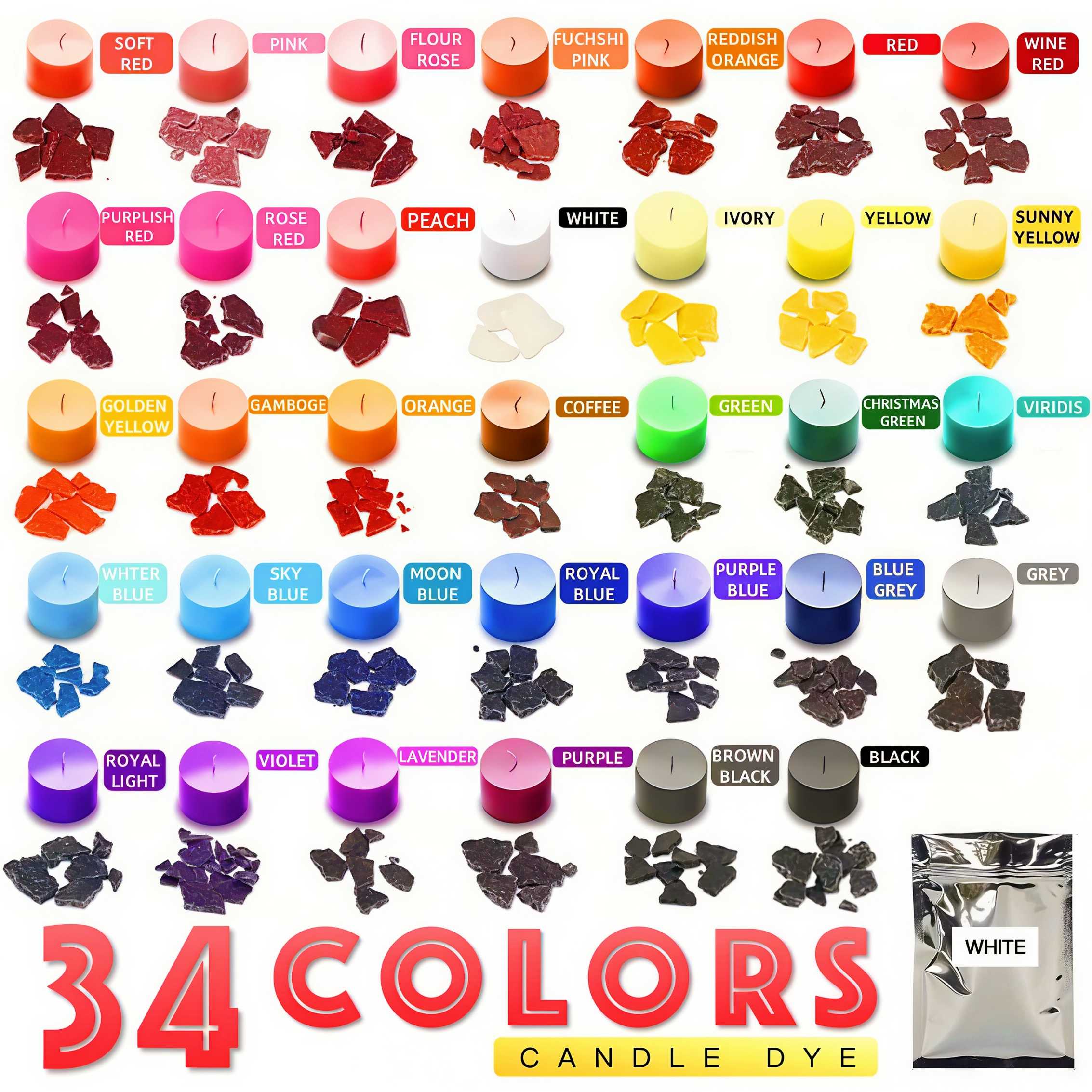 Candle Dyes - 34 Colors (1 Gra - огляд і ціна Candle Making Uk