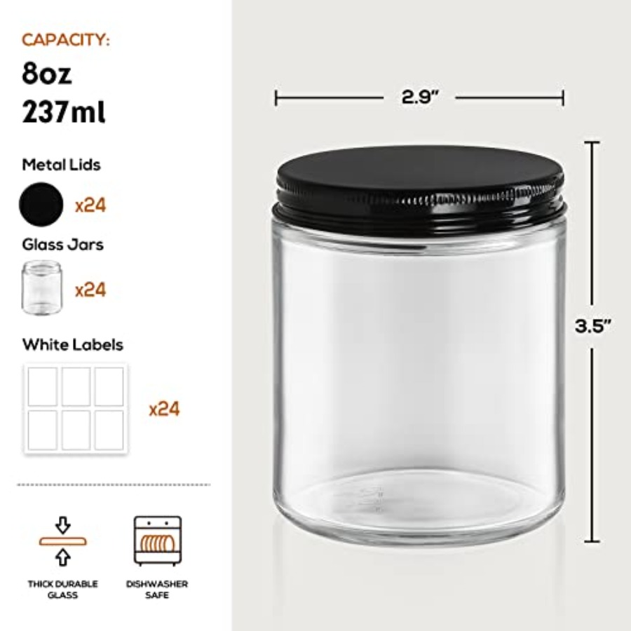 Pack, 8 OZ Thick Glass Jars wi - огляд і ціна Candle Making Jars With Lids