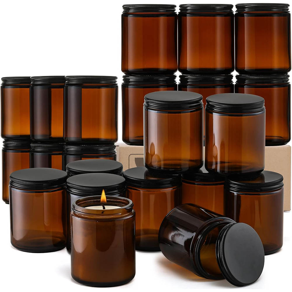 8oz Amber Glass Jars with Blac - огляд і ціна Candle Making Jars With Lids