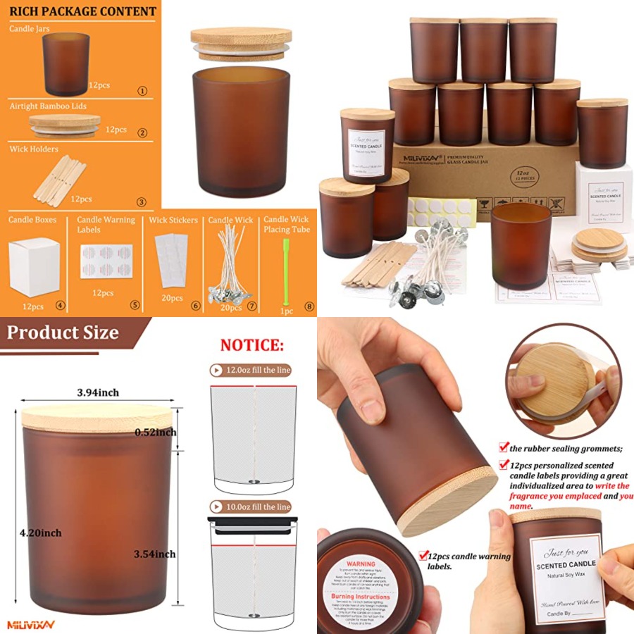 12 Pack 12 OZ Glass Candle Jar - огляд і ціна Candle Making Jars With Lids