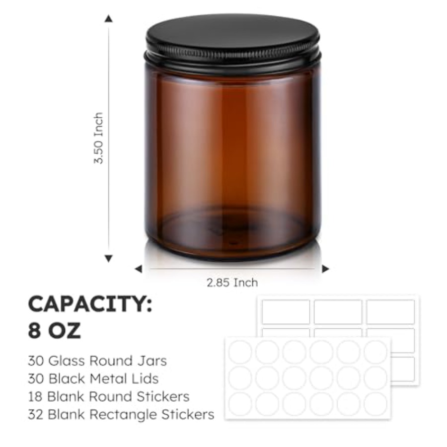 8oz Glass Jars with Lids, 30 P - огляд і ціна Candle Making Glass Jars