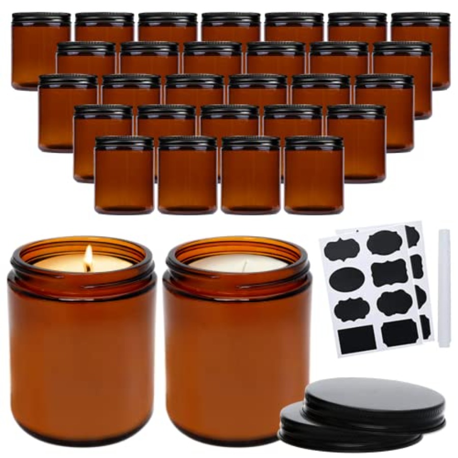 8oz Amber Candle Jars Set of 3 - огляд і ціна Candle Making Jars With Lids