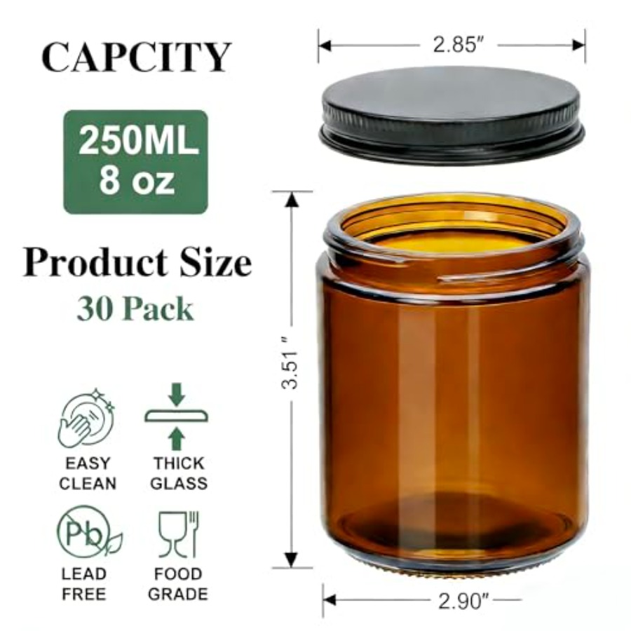 8oz Amber Candle Jars Set of 3 - огляд і ціна Candle Making Jars With Lids